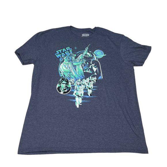 Star Wars Shirt Mens Large Blue Vintage Luke Leia Graphic Tee Short Sleeve - Picture 1 of 8